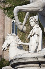ITALY, Lazio, Rome, The restored classical statues of the Dioscuri Castor and Pollux at the top of