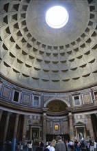 ITALY, Lazio, Rome, The interior with tourists and dome of the Pantheon the Roman temple of all the