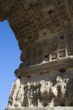 ITALY, Lazio, Rome, Detail of the central arch of the triumphal Arch of Titus