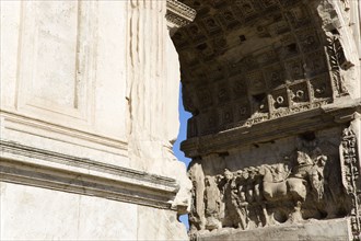 ITALY, Lazio, Rome, Detail of the central arch of the triumphal Arch of Titus