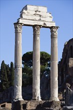 ITALY, Lazio, Rome, The three remaining Corinthian columns of the Temple of Castor and Pollux in