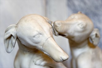 ITALY, Lazio, Rome, Vatican City Museums Detail of a marble statue of one dog licking the ear of