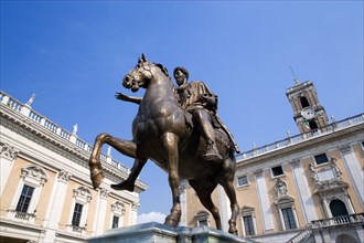ITALY, Lazio, Rome, Bronze statue of Marcus Aurelius in the Piazza del Campidoglio on the Capitol