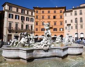 ITALY, Lazio, Rome, The Fountain of Neptune or Fontana del Nettuno in the Piazza Navona with