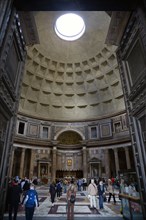 ITALY, Lazio, Rome, The interior of the Pantheon showing the oculus central opening and the