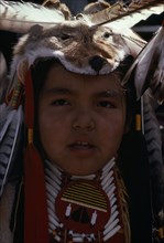 CANADA, Alberta, Edmonton, Blackfoot Native American Tribe. Portrait of a young participant at Pow