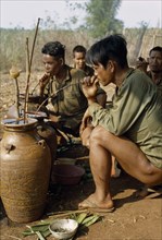 VIETNAM, Central Highlands20092419, Pleimurong village, Vietnam War. Montagnard soldiers relax and