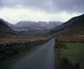 WALES, Gwynedd, Snowdonia , View south along Nant Francon Valley from the old road towards