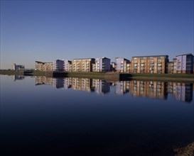 WALES, Carmarthenshire , Llanelli, Millennium Quay dockside apartments development with the