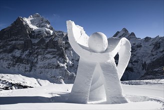 SWITZERLAND, Bernese Oberland, Grindelwald, Ice sculpture at Grindelwald First summit station with