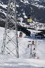 SWITZERLAND, Bernese Oberland, Grindelwald, The Mannlichen Cable Car in motion as it rises from