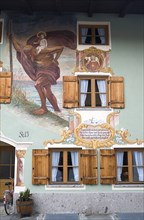 GERMANY, Bavaria, Mittenwald, Luftmalerei Frescoes on the town’s walls.