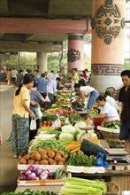 CHINA, Sichuan Province, Chongqing, "Street market selling vegetables below Ciqikou, Ancient Town"