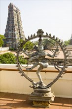 INDIA, Tamil Nadu, Madurai, "Nataraja, dancing posture of Hindu God Shiva and a gopuram, Meenakshi