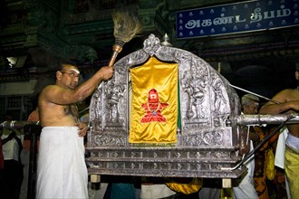 INDIA, Tamil Nadu, Madurai, "Evening procession carrying Shiva to bedroom of Meenakshi, Meenakshi