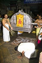 INDIA, Tamil Nadu, Madurai, "Evening procession carrying Shiva to bedroom of Meenakshi, Meenakshi