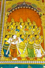 INDIA, Tamil Nadu, Madurai, "Colourful painting on a wall, Meenakshi Temple"
