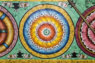 INDIA, Tamil Nadu, Madurai, "Colourful painting on a ceiling, Meenakshi Temple"