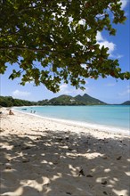 WEST INDIES, Grenada, Carriacou, Waves breaking on Paradise Beach at L'Esterre Bay with the