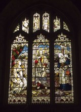 ENGLAND, West Sussex, Shoreham-by-Sea, Stained glass window in the Norman church of St Mary de