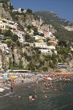20093630 ITALY Campania Positano General view of Spiaggia Grande backed by Amalfi Coast