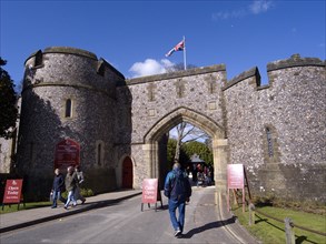 ENGLAND, West Sussex, Arundel, Entrance gate to the castle.