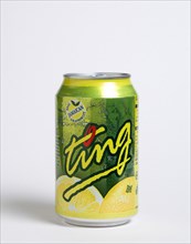 DRINKS, Soft, Soda Pop, A tin of Ting the Jamaican Grapefruit soft drink on a white background