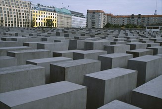 GERMANY, Berlin, Stele at the Holocaust Memorial created by architect Peter Eisenman in 2005.