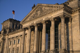 GERMANY, Berlin, The Reichstag  seat of the German Parliament.  Part view of exterior designed by