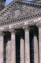 GERMANY, Berlin, Reichstag  seat of the German Parliament.  Part view of exterior facade with