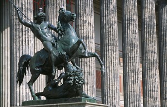GERMANY, Berlin, Bronze equestrian statue entitled The Lion Fighter by Albert Wolf in 1847 outside