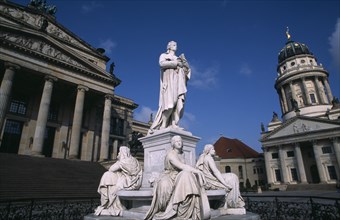 GERMANY, Berlin, The Friedrich Schiller Memorial statue by Reinhold Begas in front of the
