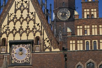 POLAND, Wroclaw, Wroclaw Town Hall dating from the fourteenth century.  Part view of exterior with