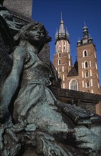 POLAND, Krakow, Detail of female figure on monument to the Polish romantic poet  Adam Mickiewicz by
