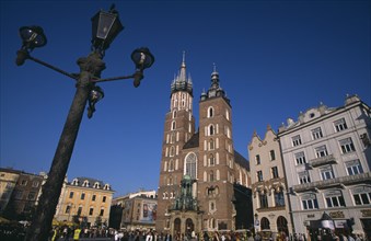 POLAND, Krakow, Mariacki Basilica or Church of St Mary.  Gothic  red brick exterior built in the