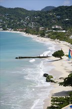 WEST INDIES, Grenada, St George, Waves of the aquamarine sea breaking on the two mile stretch of
