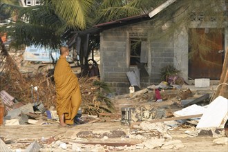THAILAND, Phang Nga District, Nam Khem, "Tsunami. A Thai Monk looks at the damage caused by the