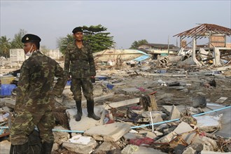 THAILAND, Phang Nga District, Nam Khem, "Tsunami. Thai Army soldiers who has been helping in the