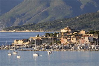 FRANCE, Corsica, St Florent, View of Old Town & harbour