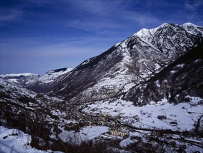 SPAIN, Catalonia, Lleida, Pyrenees. Elevated view north east from the route to Col du Portillon