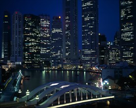 SINGAPORE, Cityscapes, The Singapore river basin and city skyline illuminated at night