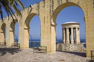 MALTA, "Valletta,", "Siege bell monument, World War II Memorial, Lower Barracca Gardens,"