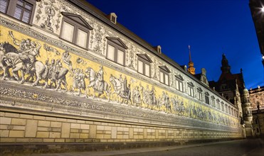 GERMANY, Saxony, Dresden, "Frstenzug or Procession of the Dukes at sunset in Auguststrasse a mural