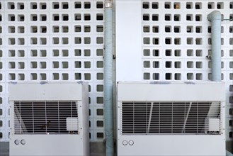WEST INDIES, St Vincent & The Grenadines, Union Island, Airconditioning units outside an industrial