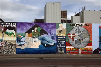 IRELAND, North, Belfast, "West, Falls Road, Political murals painted on walls of the Lower Falls