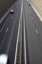 TRANSPORT, Road, Cars, View over empty carriageways on the Westlink underpass in Belfast.