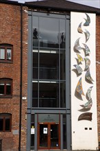 IRELAND, North, Belfast, "Cathedral Quarter, Cotton Court building, with mosiac patterns on the