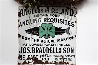 IRELAND, North, Belfast, "Cathedral Quarter, Commerical Court, Old metal fishing permit sign