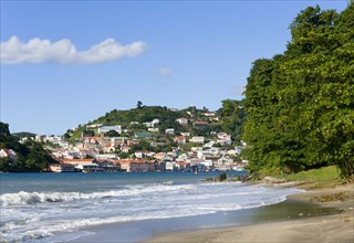 WEST INDIES, Grenada, St George, The hillside buildings and waterfront of the Carenage in the