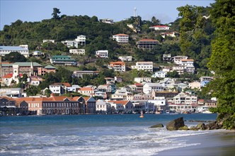WEST INDIES, Grenada, St George, The hillside buildings and waterfront of the Carenage in the